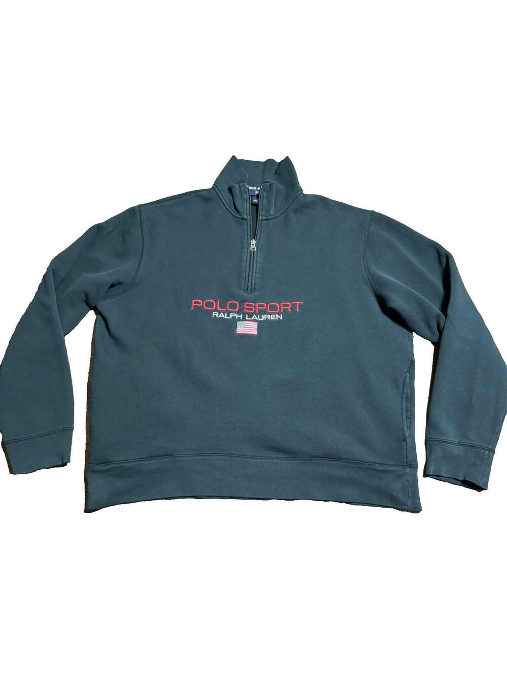 Vintage Polo Sport Ralph Lauren 1/4 zip Black pullover Spell Out Logo Size XL